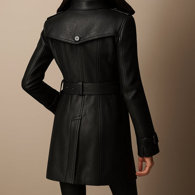 Corinne Women Elegant Leather Coat Timeless & Versatile