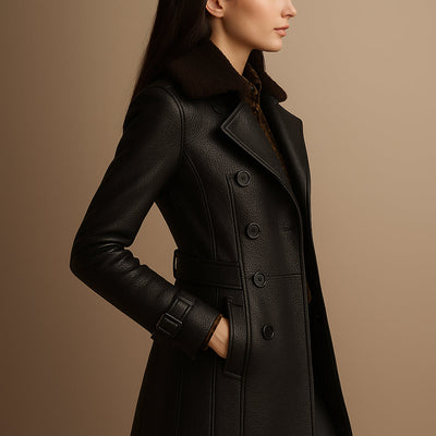 Corinne Women Elegant Leather Coat Timeless & Versatile