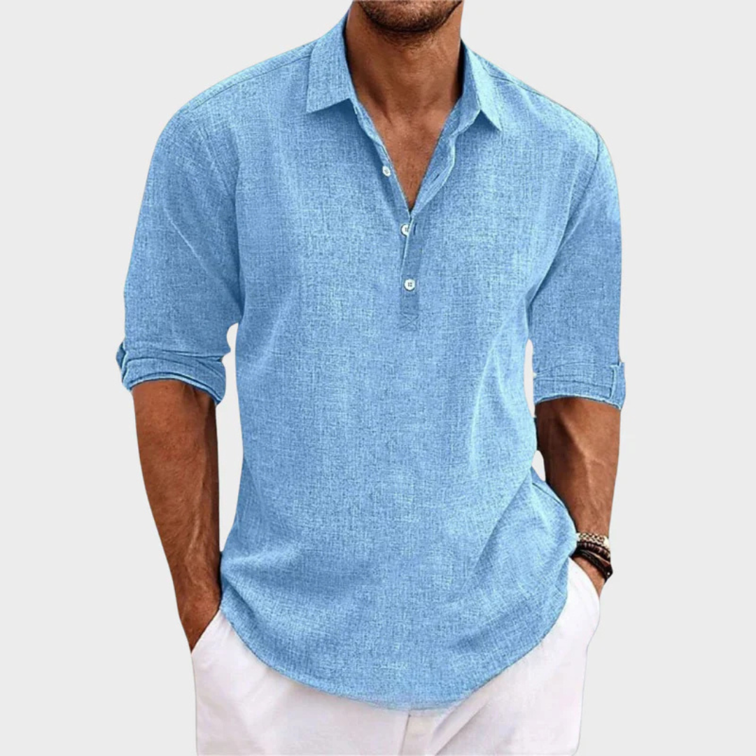 Leo - Casual Cotton Linen Long Sleeve Shirt