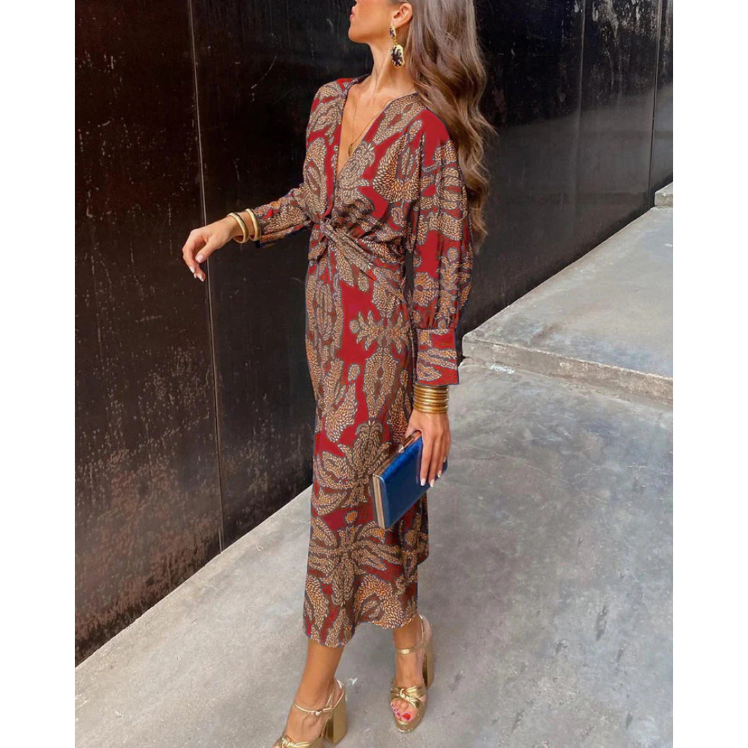Erin - Elegant Long Sleeve Floral Print Dress