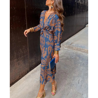 Erin - Elegant Long Sleeve Floral Print Dress