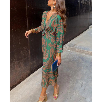 Erin - Elegant Long Sleeve Floral Print Dress