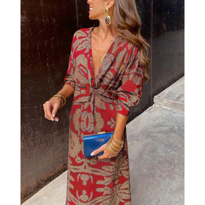Erin - Elegant Long Sleeve Floral Print Dress