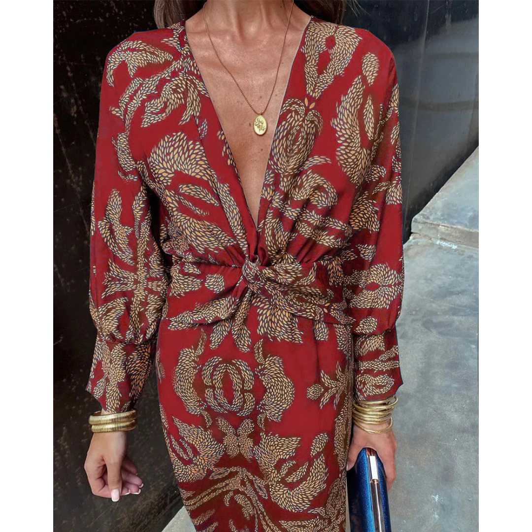 Erin - Elegant Long Sleeve Floral Print Dress