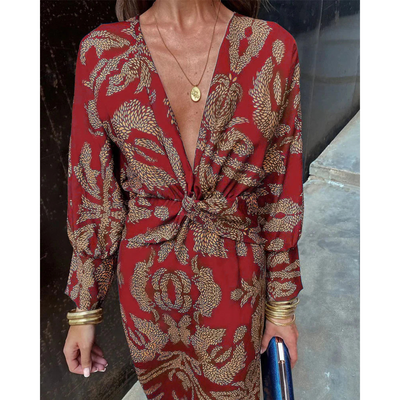 Erin - Elegant Long Sleeve Floral Print Dress