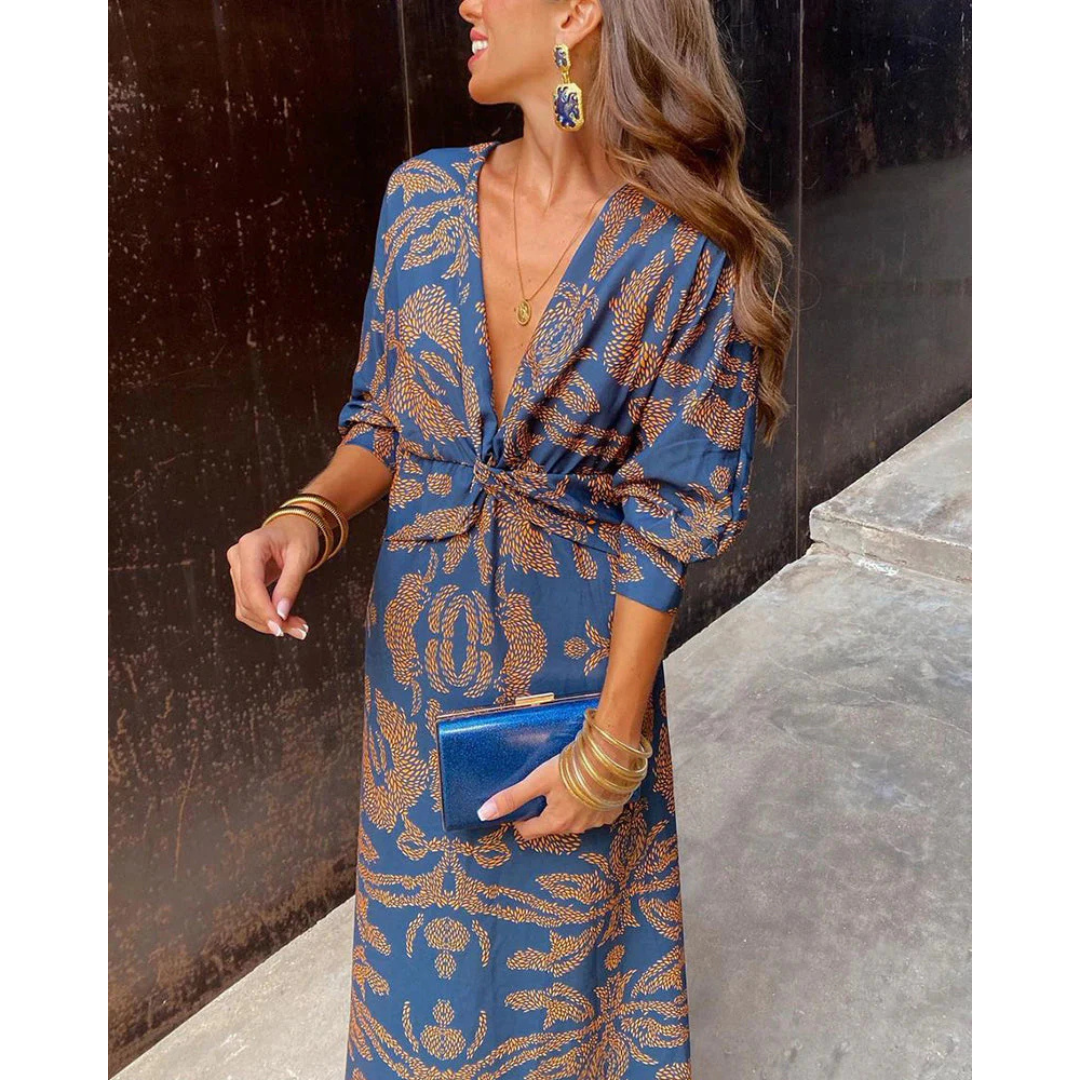 Erin - Elegant Long Sleeve Floral Print Dress