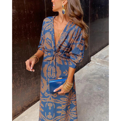 Erin - Elegant Long Sleeve Floral Print Dress