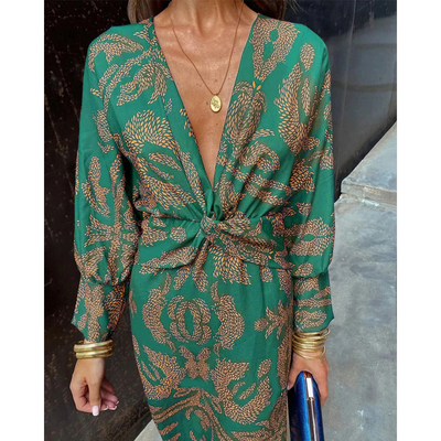 Erin - Elegant Long Sleeve Floral Print Dress
